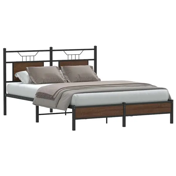 Gossi cadru pat fara saltea, stejar maro, 137x190 cm, lemn prelucrat