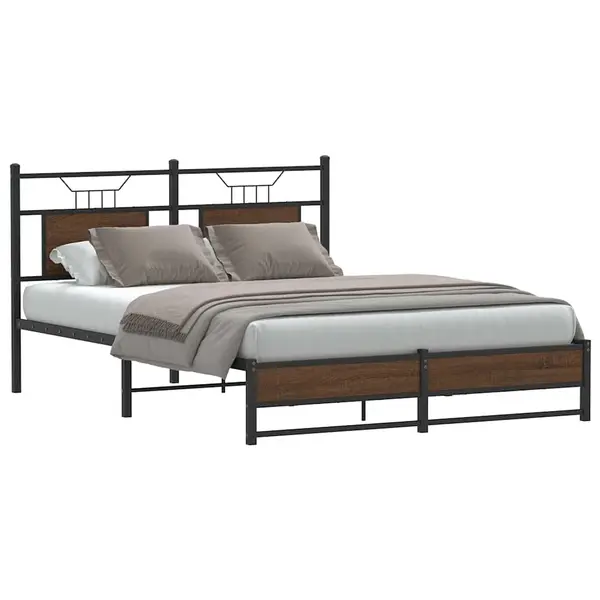 Gossi cadru pat fara saltea, stejar maro, 137x190 cm, lemn prelucrat