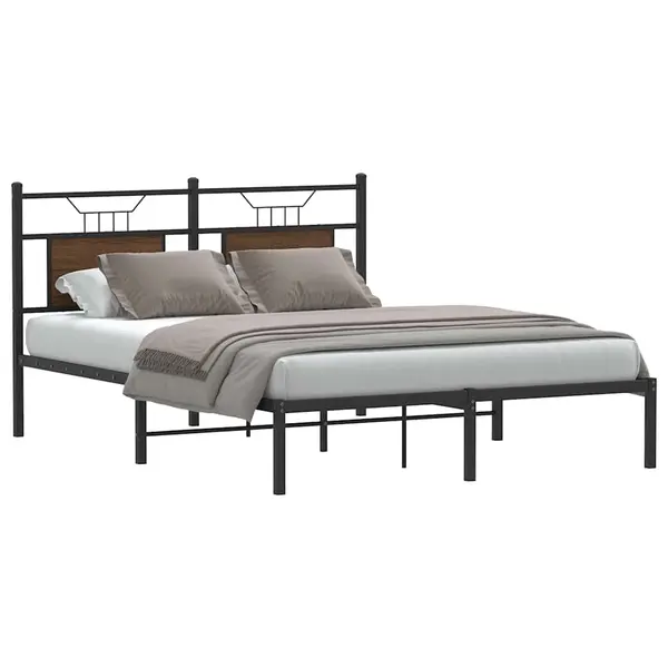 Gossi cadru pat fara saltea, stejar maro, 137x190 cm, lemn prelucrat