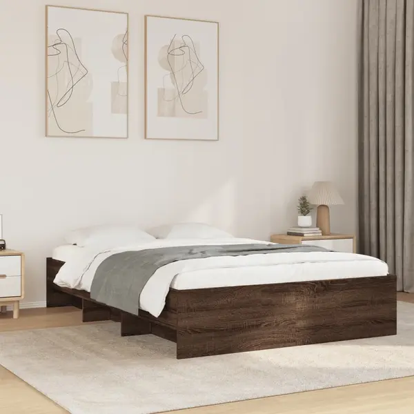 Gossi cadru pat fara saltea stejar maro, 140x190 cm, lemn prelucrat
