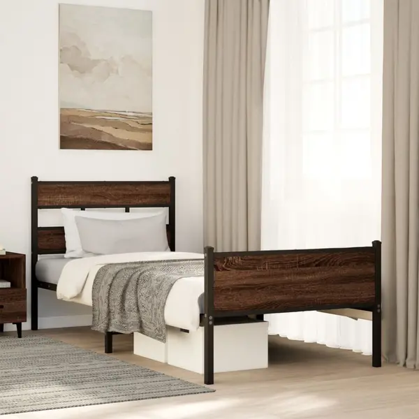 Gossi cadru pat fara saltea stejar maro, 90x190 cm, lemn prelucrat