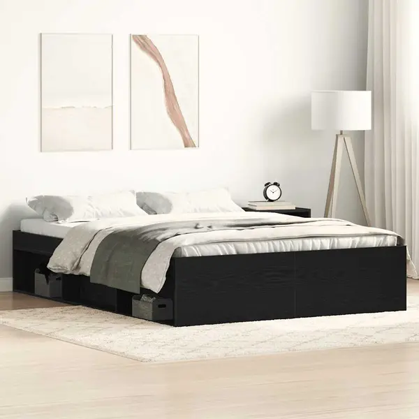 Gossi cadru pat fara saltea, stejar negru, 120x190 cm, lemn prelucrat