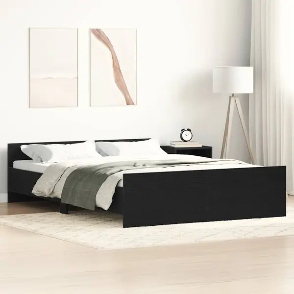 Gossi cadru pat fara saltea, stejar negru, 135x190 cm, lemn prelucrat