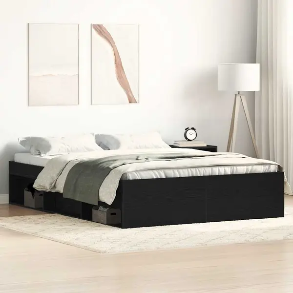 Gossi cadru pat fara saltea, stejar negru, 140x190 cm, lemn prelucrat