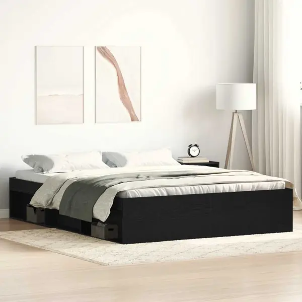 Gossi cadru pat fara saltea, stejar negru, 160x200 cm, lemn prelucrat