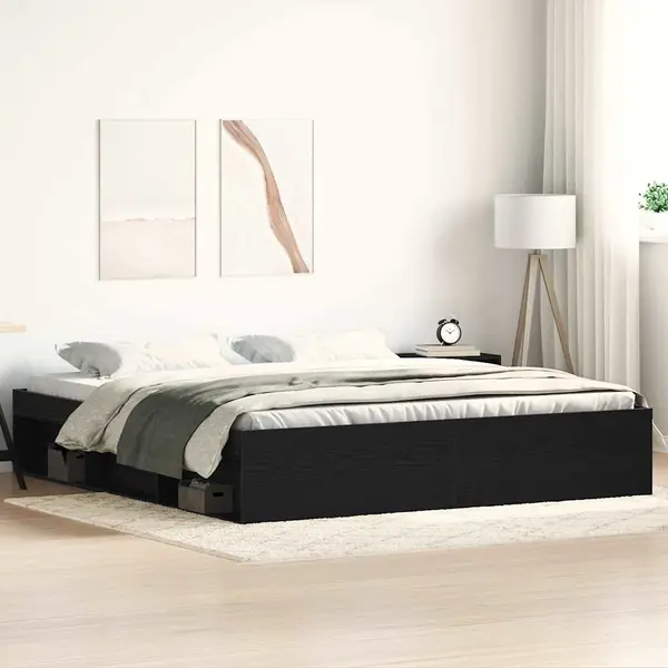 Gossi cadru pat fara saltea, stejar negru, 200x200 cm, lemn prelucrat