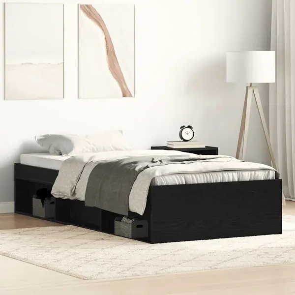 Gossi cadru pat fara saltea stejar negru 90x190 cm lemn prelucrat
