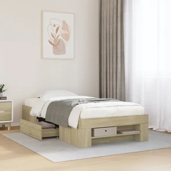 Gossi cadru pat fara saltea stejar sonoma, 90x200 cm, lemn prelucrat