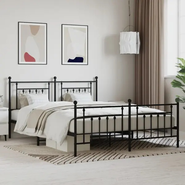 Gossi cadru pat fara saltea, tablie de picioare negru 180x200cm metal