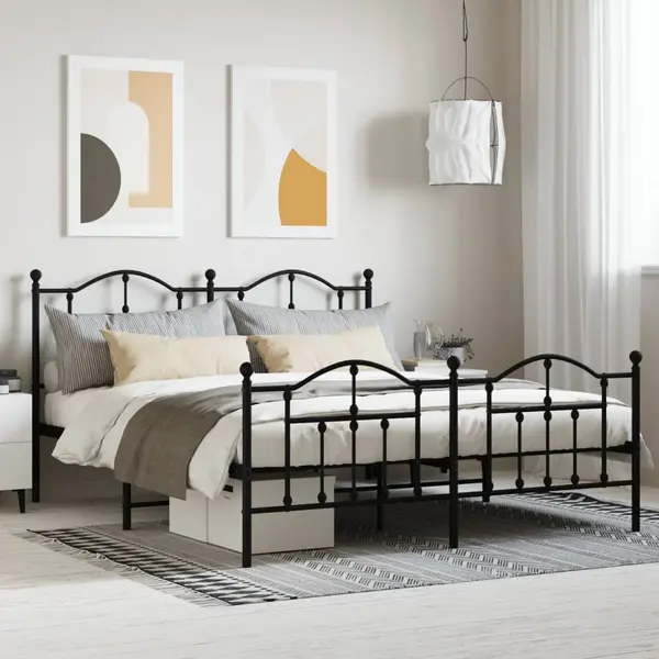 Gossi cadru pat fara saltea, tablie de picioare negru 180x200cm metal