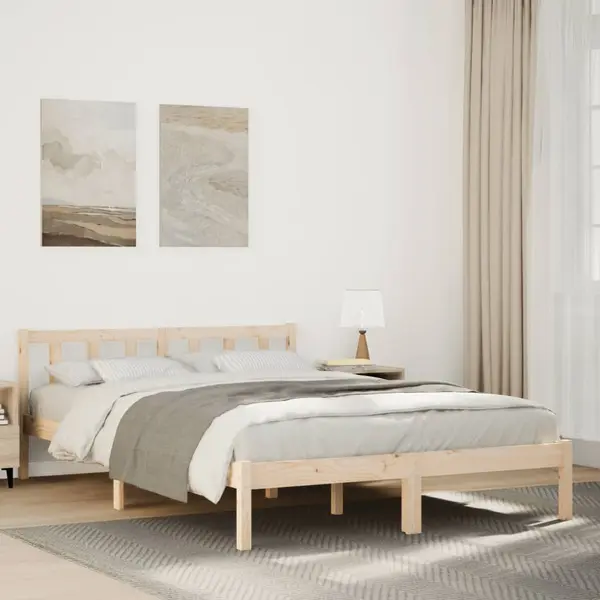 Gossi cadru pat foarte lung fara saltea, 140x220 cm, lemn masiv pin
