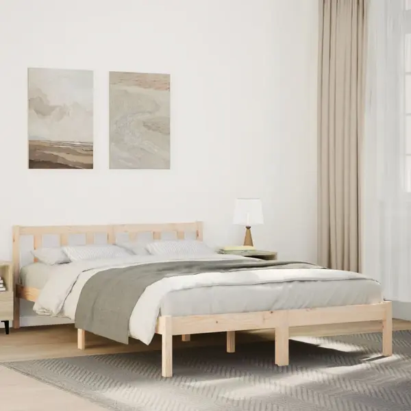 Gossi cadru pat foarte lung fara saltea, 160x220 cm, lemn masiv pin