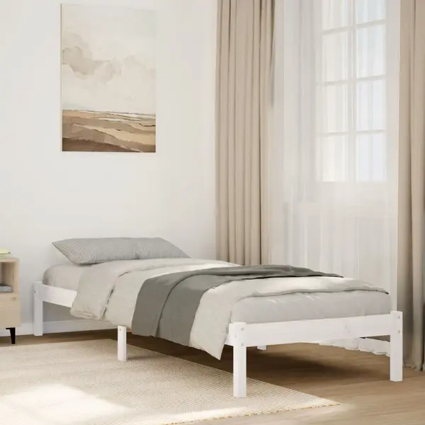 Gossi cadru pat foarte lung fara saltea alb 100x220 cm lemn masiv pin