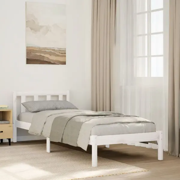 Gossi cadru pat foarte lung fara saltea alb 100x220 cm lemn masiv pin