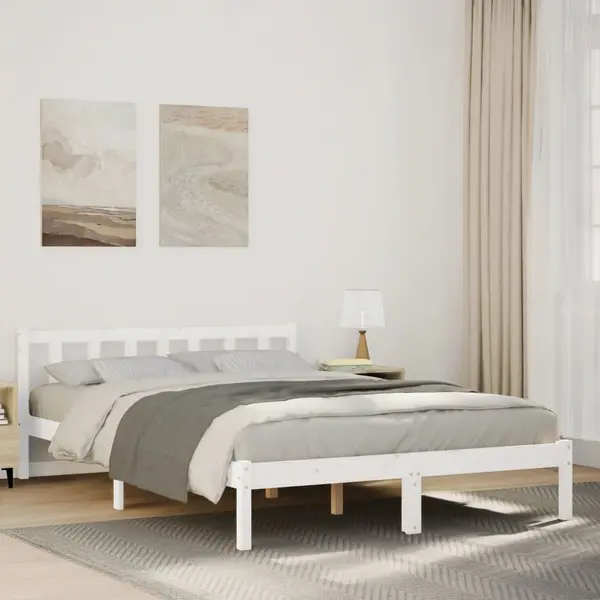 Gossi cadru pat foarte lung fara saltea alb 140x210 cm lemn masiv pin