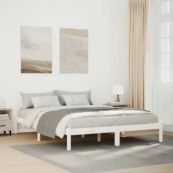 Gossi cadru pat foarte lung fara saltea alb 140x220 cm lemn masiv pin