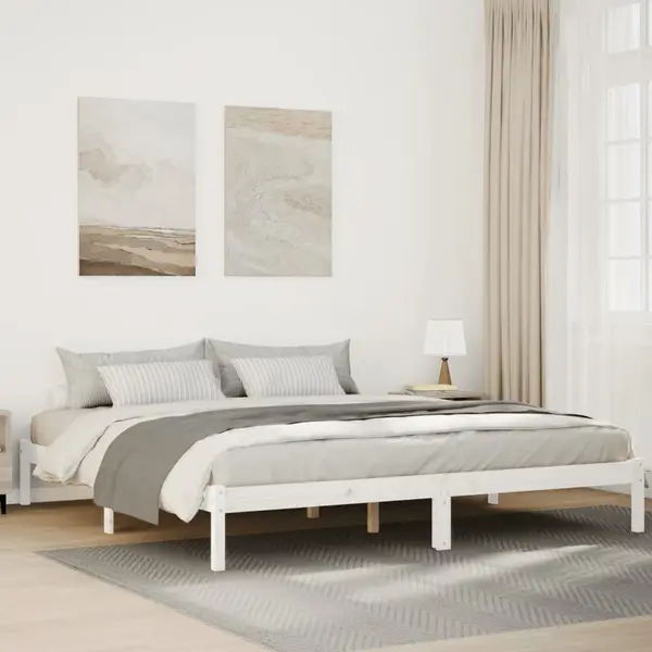 Gossi cadru pat foarte lung fara saltea alb 180x220 cm lemn masiv pin
