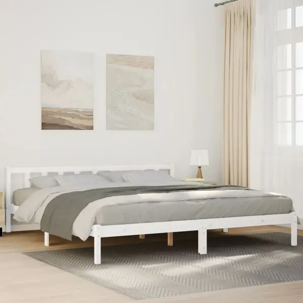Gossi cadru pat foarte lung fara saltea alb 180x220 cm lemn masiv pin