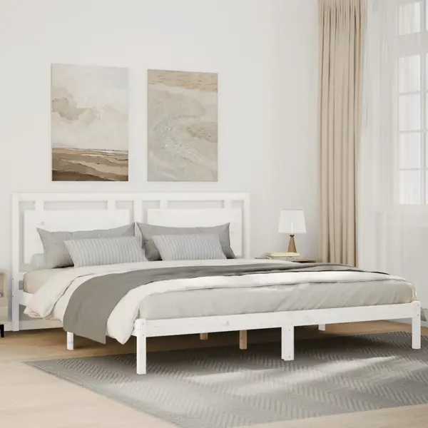 Gossi cadru pat foarte lung fara saltea, alb, 200x220 cm lemn masiv