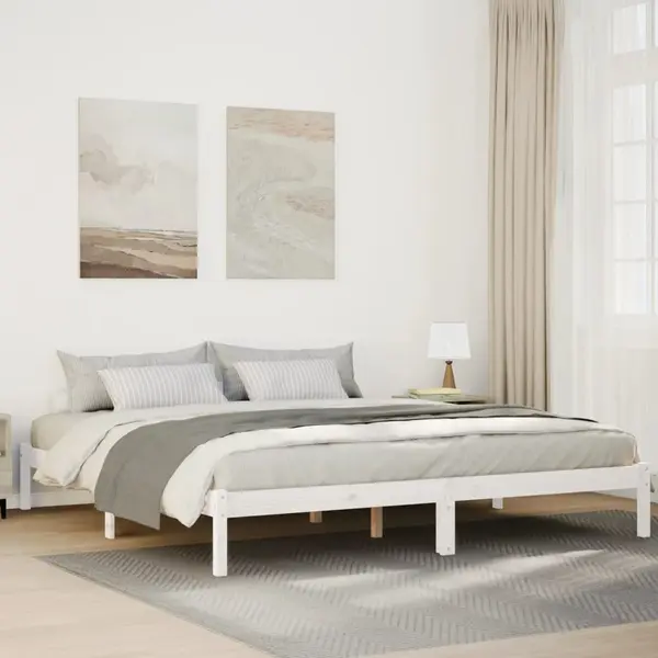 Gossi cadru pat foarte lung fara saltea alb 200x220 cm lemn masiv pin
