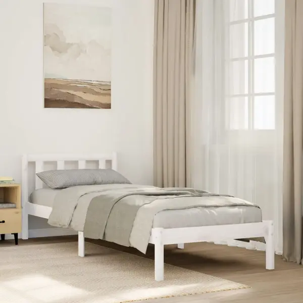 Gossi cadru pat foarte lung fara saltea alb 80x220 cm lemn masiv pin