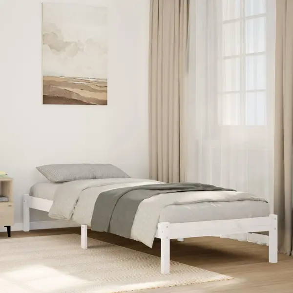 Gossi cadru pat foarte lung fara saltea alb 80x220 cm lemn masiv pin