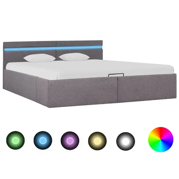 Gossi cadru pat hidraulic cu lada si led gri taupe 160x200 cm textil