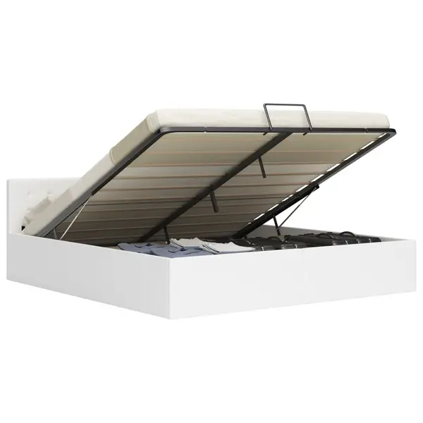 Gossi cadru pat hidraulic, depozitare, alb, 180 x 200 cm, piele eco