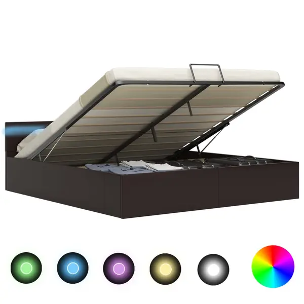 Gossi cadru pat hidraulic, depozitare, led, gri, 160x200 cm piele eco