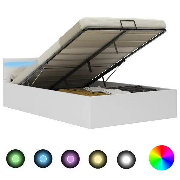 Gossi cadru pat hidraulic lada cu led alb 140x200 cm piele ecologica
