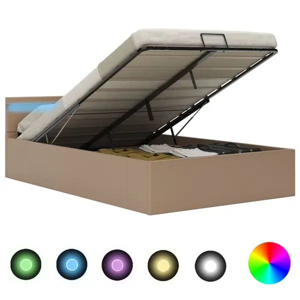 Gossi cadru pat hidraulic lada led cappuccino 140 x 200 cm piele eco