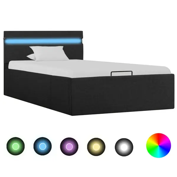 Gossi cadru pat hidraulic, led, gri inchis, 90 x 200 cm, textil