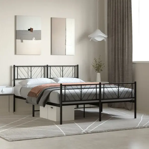 Gossi cadru pat metalic cu tablie de cap/picioare, negru, 120x190 cm