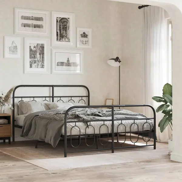 Gossi cadru pat metalic cu tablie de cap/picioare, negru, 135x190 cm