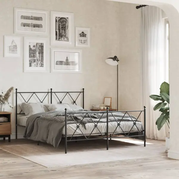 Gossi cadru pat metalic cu tablie de cap/picioare, negru, 140x190 cm