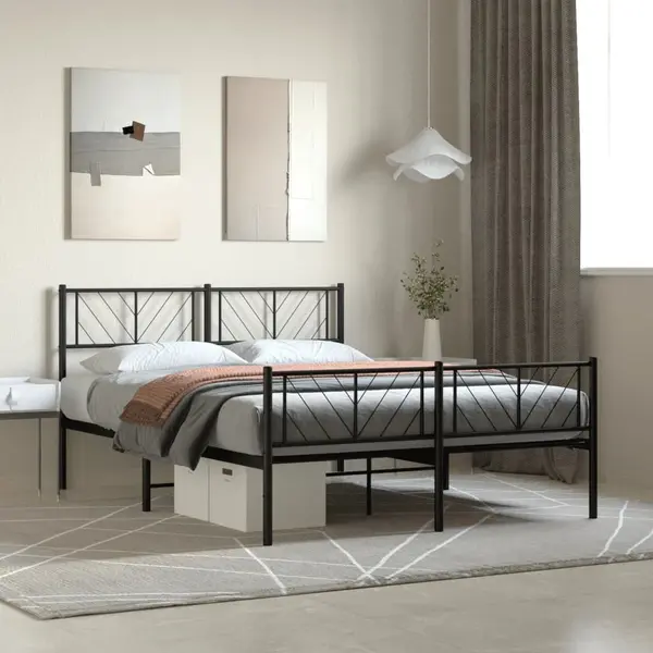 Gossi cadru pat metalic cu tablie de cap/picioare, negru, 140x200 cm