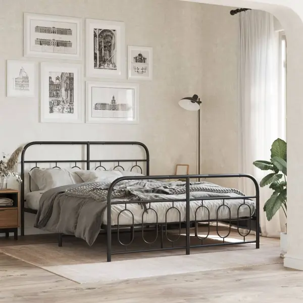 Gossi cadru pat metalic cu tablie de cap/picioare, negru, 150x200 cm