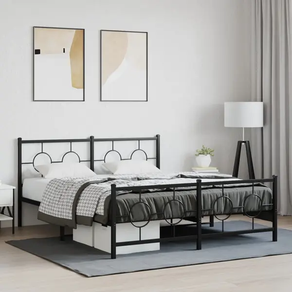 Gossi cadru pat metalic cu tablie de cap/picioare, negru, 150x200 cm