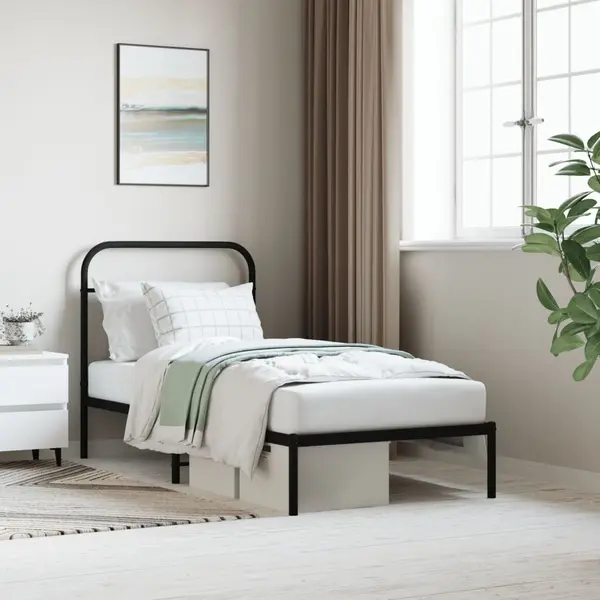 Gossi cadru pat metalic cu tablie, negru, 90x200 cm