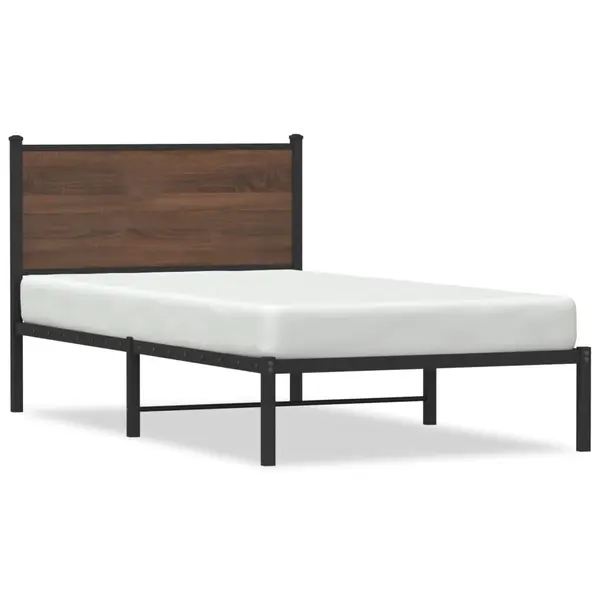 Gossi cadru pat metalic cu tablie, stejar maro, 100x190 cm