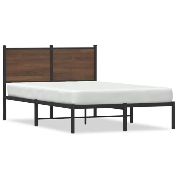 Gossi cadru pat metalic cu tablie, stejar maro, 120x190 cm