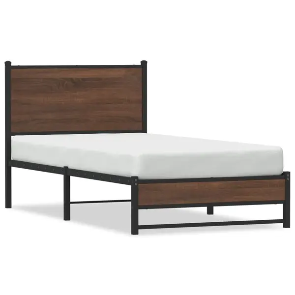 Gossi cadru pat metalic cu tablie, stejar maro, 80x200 cm
