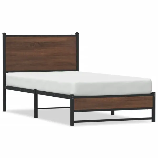 Gossi cadru pat metalic cu tablie, stejar maro, 90x190 cm