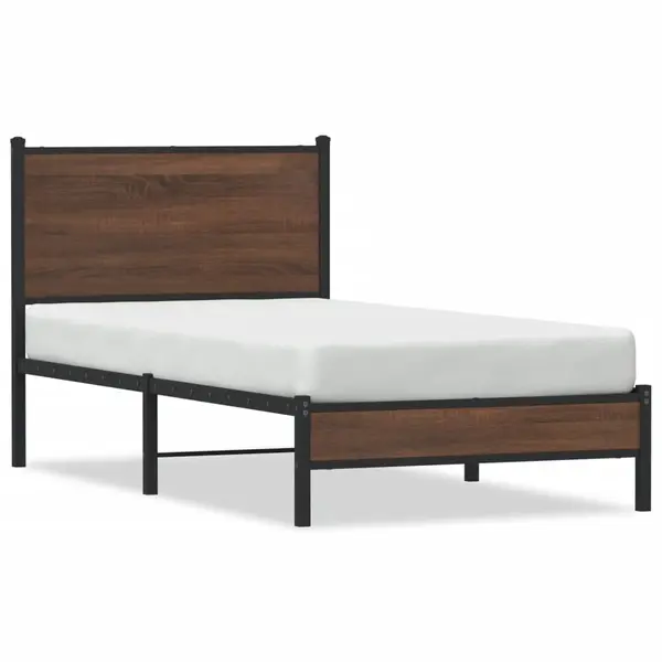 Gossi cadru pat metalic cu tablie, stejar maro, 90x190 cm