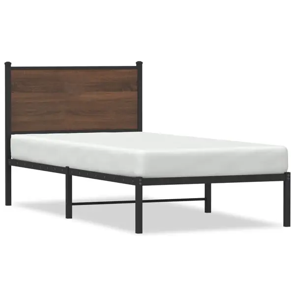 Gossi cadru pat metalic cu tablie, stejar maro, 90x200 cm
