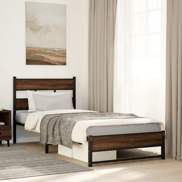 Gossi cadru pat metalic fara saltea, stejar maro, 75x190 cm
