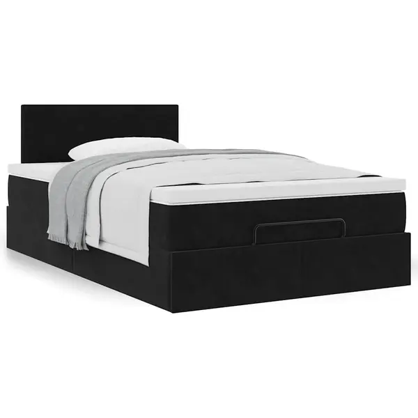Gossi cadru pat otoman cu saltea, catifea neagra 120x200 cm