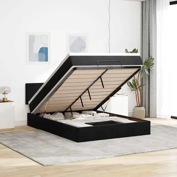 Gossi cadru pat otoman cu saltea, catifea neagra 140x200cm