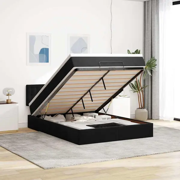 Gossi cadru pat otoman cu saltea, catifea neagra 140x200cm