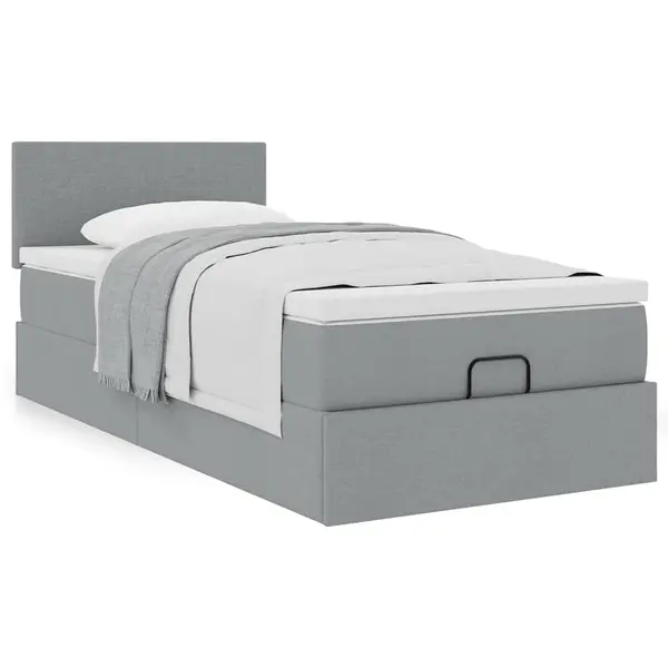Gossi cadru pat otoman cu saltea tesatura gri deschis 100x200cm